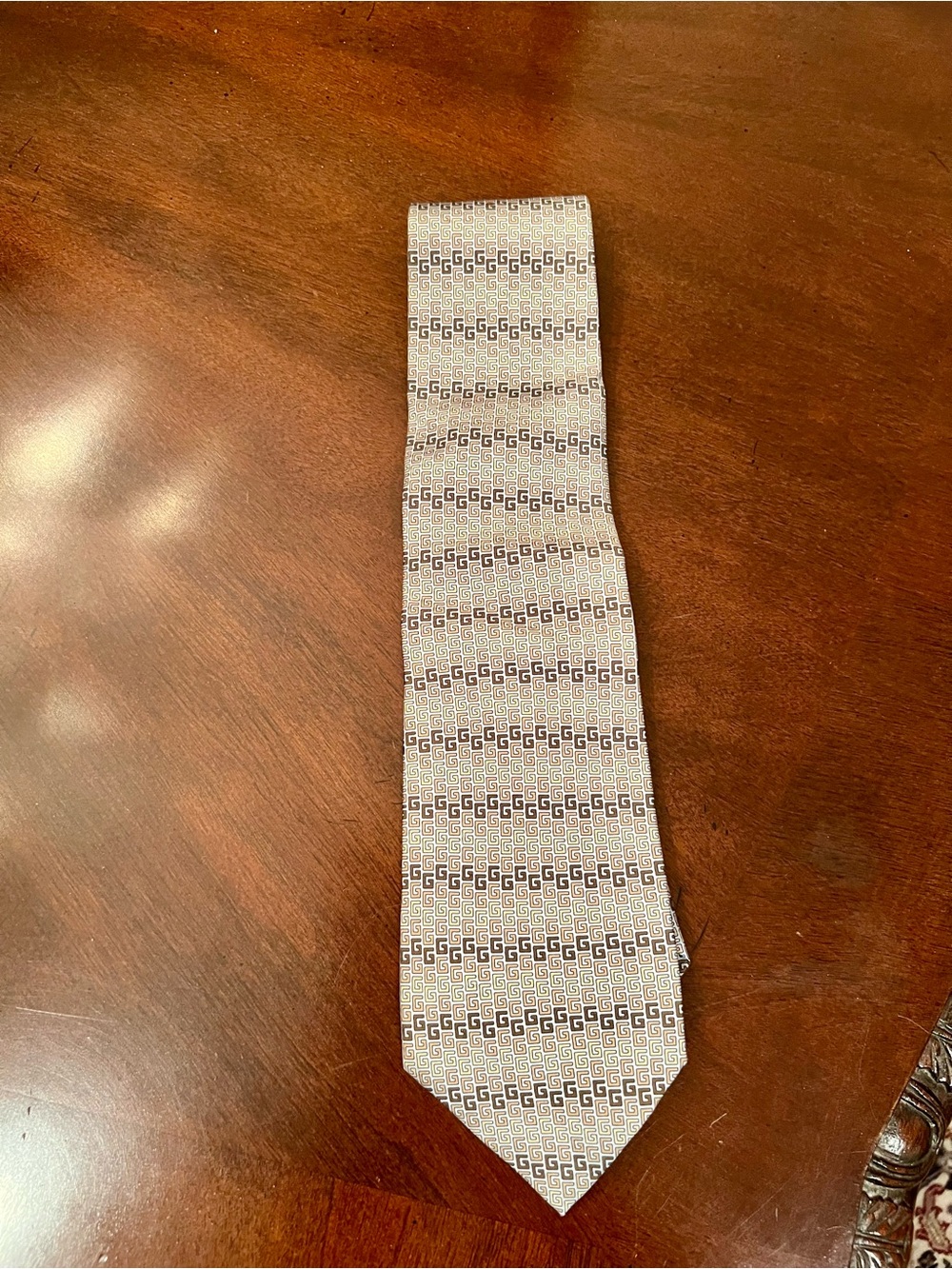 Gucci Beige Tie with Blue GG Repeat